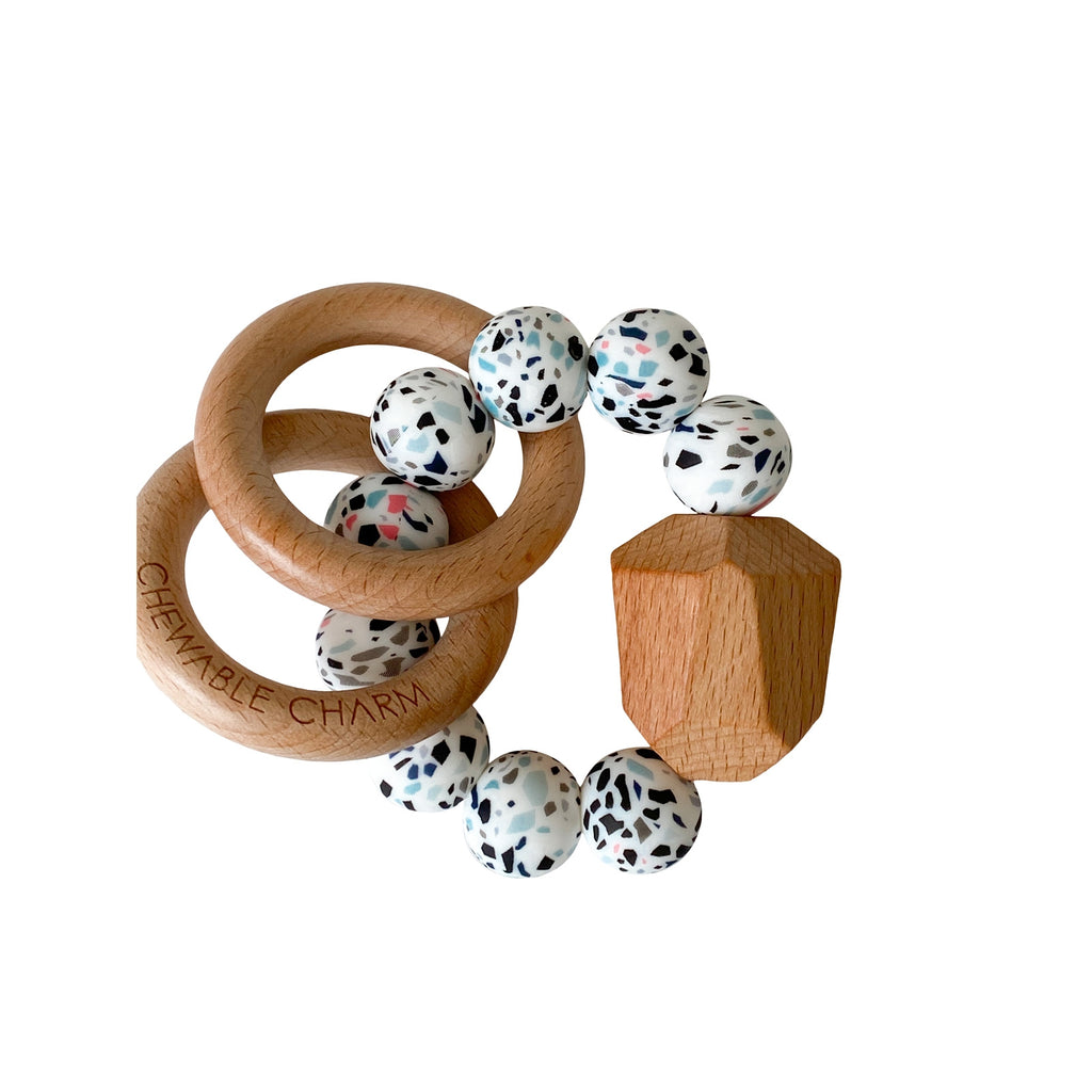 Hayes Silicone + Wood Teether Ring - Terrazo