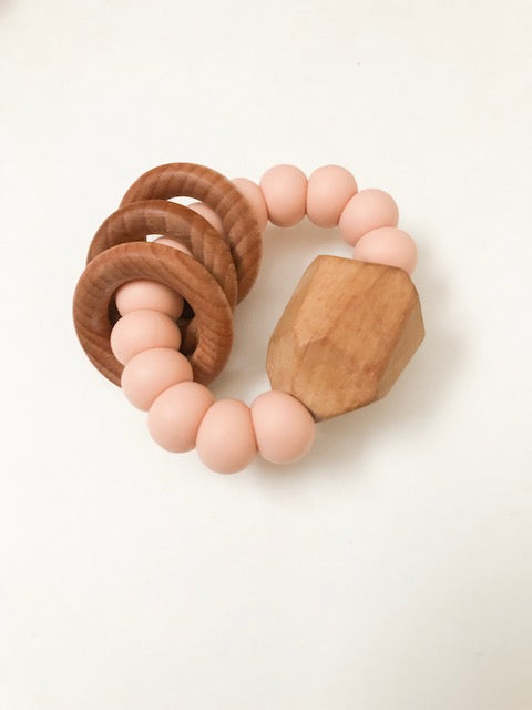 Pretty Please Boutique Teethers - Peach || Logan Teething Rattle || Silicone + Wood