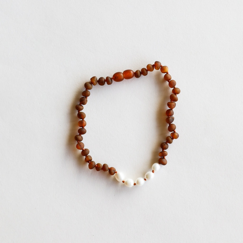 CanyonLeaf - Raw Cognac Amber + Pearls Necklace