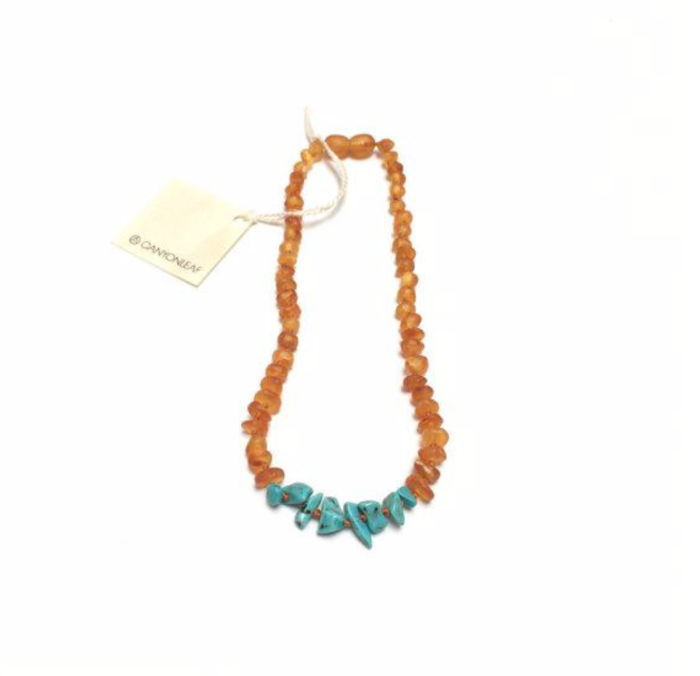 CanyonLeaf - Raw Honey Amber + Raw Turquoise Howlite Necklace