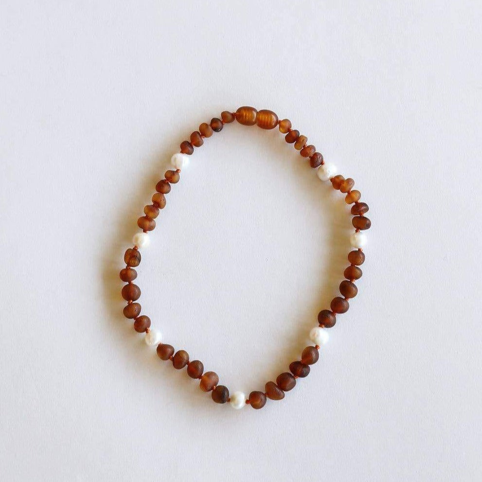 CanyonLeaf - Raw Cognac Amber + Pearls Halo Necklace