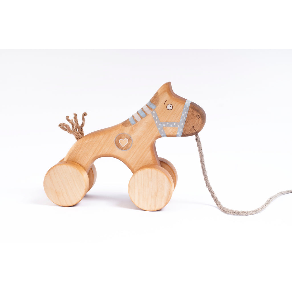 Handcrafted Wooden Pull Toy - Blue Horse