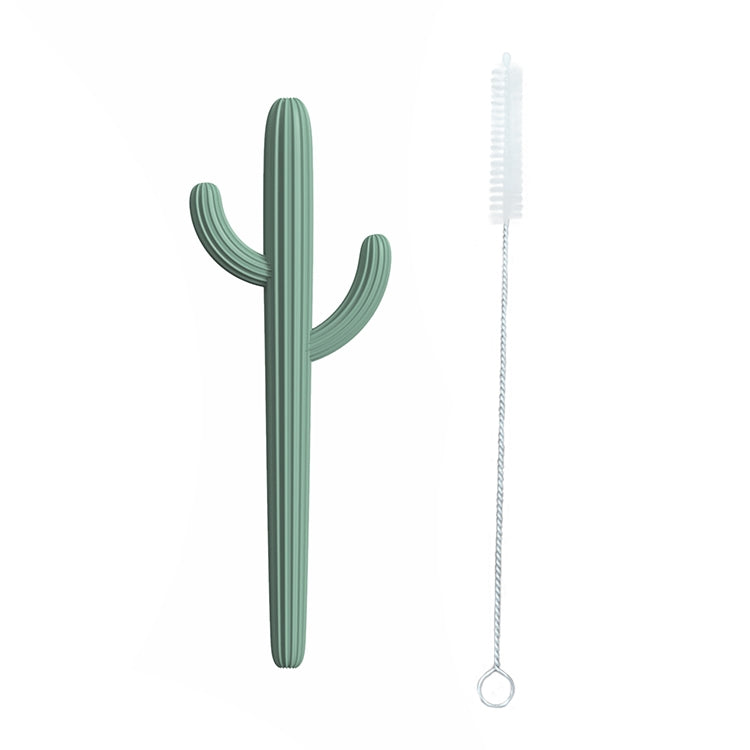 Cactus Silicone Teething Straw - Sage