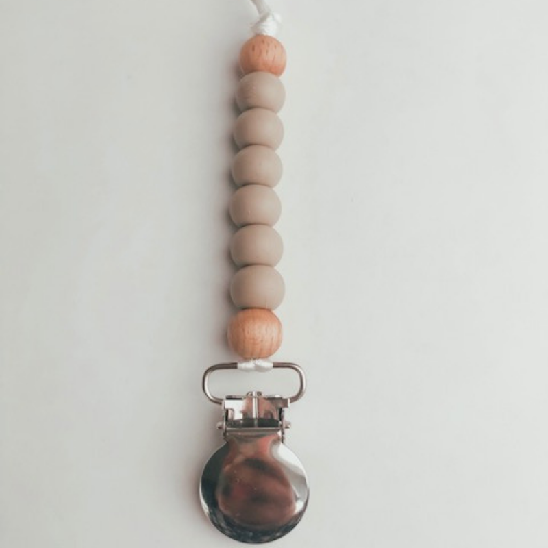 Pretty Please Boutique Teethers - Sand || Erin Petite pacifier Clip || Silicone + Wood