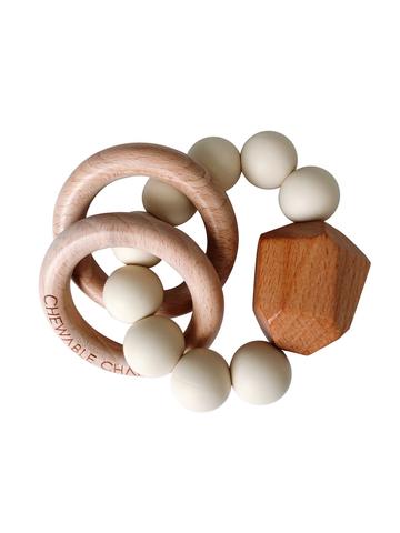 Hayes Silicone + Wood Teether Ring - Cream