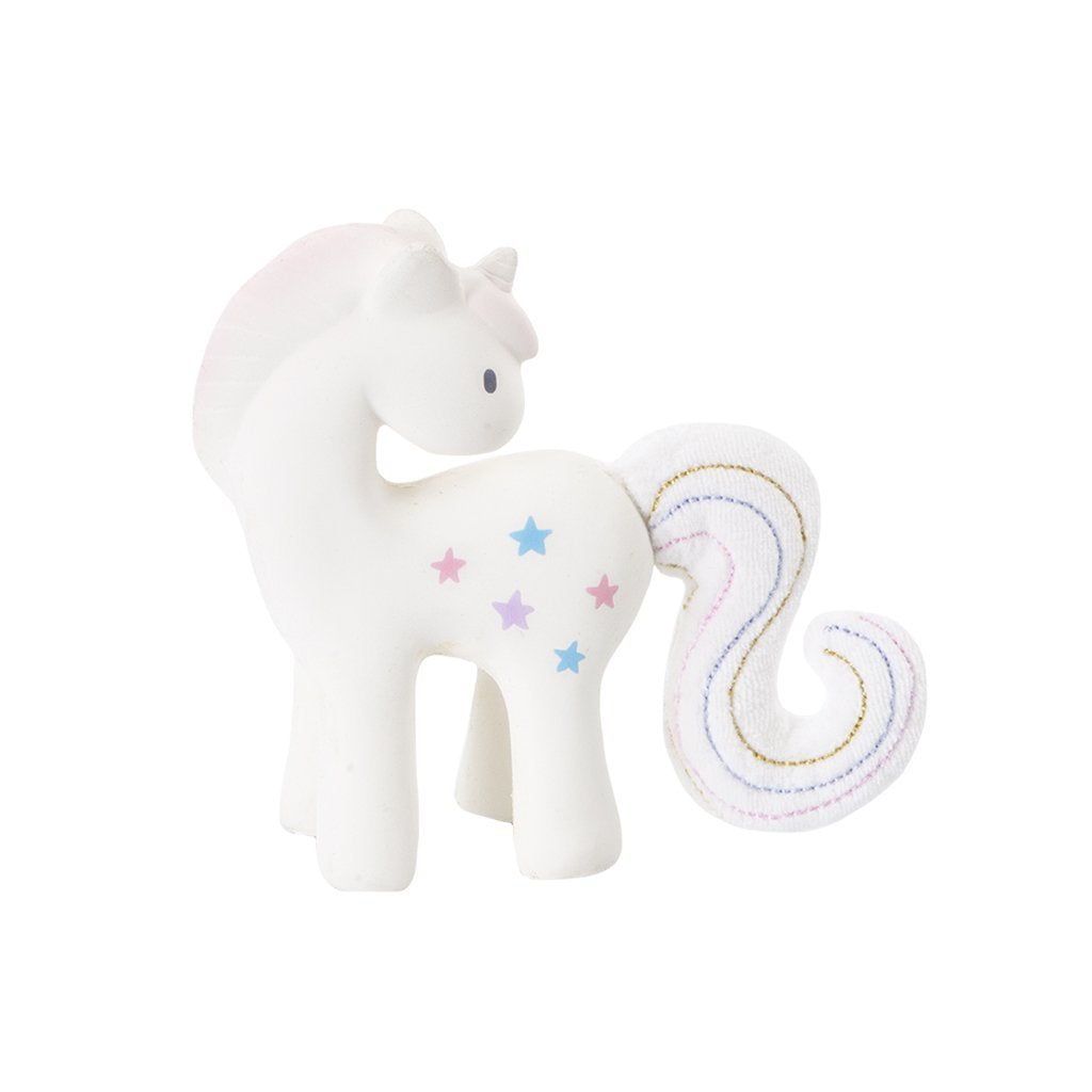 Shining Star Unicorn - Natural Rubber Rattle w/Crinkle Tail