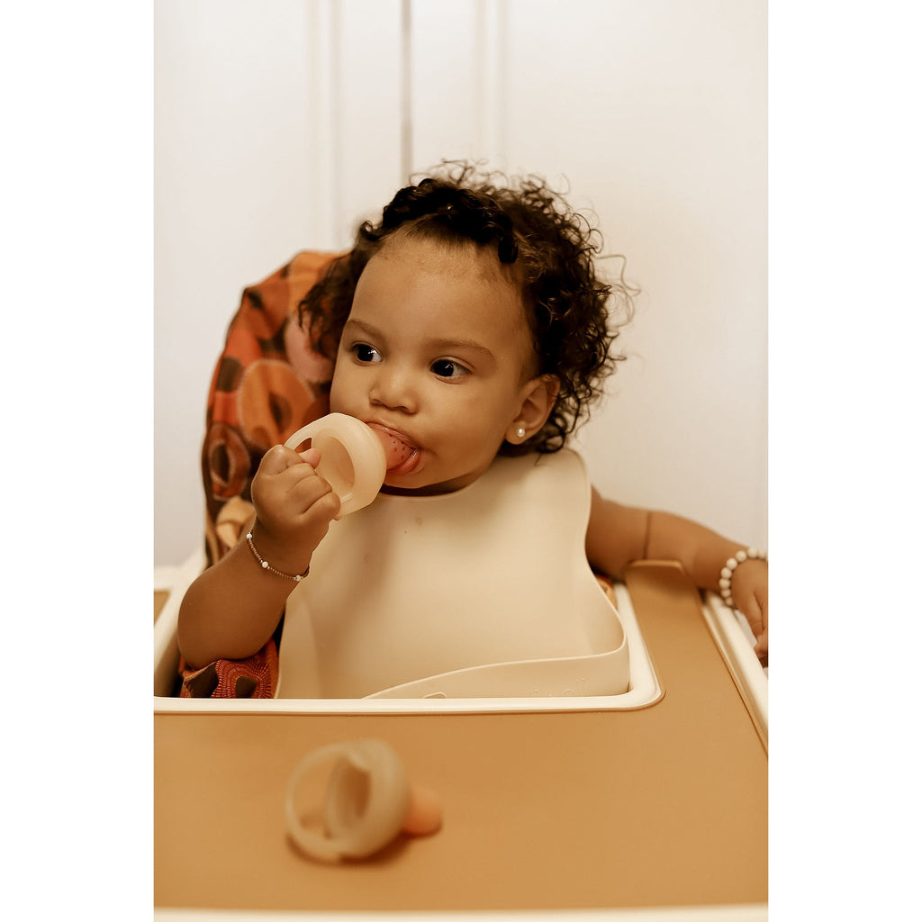 Silicone Baby Bib Roll Up & Stay Closed - Sand