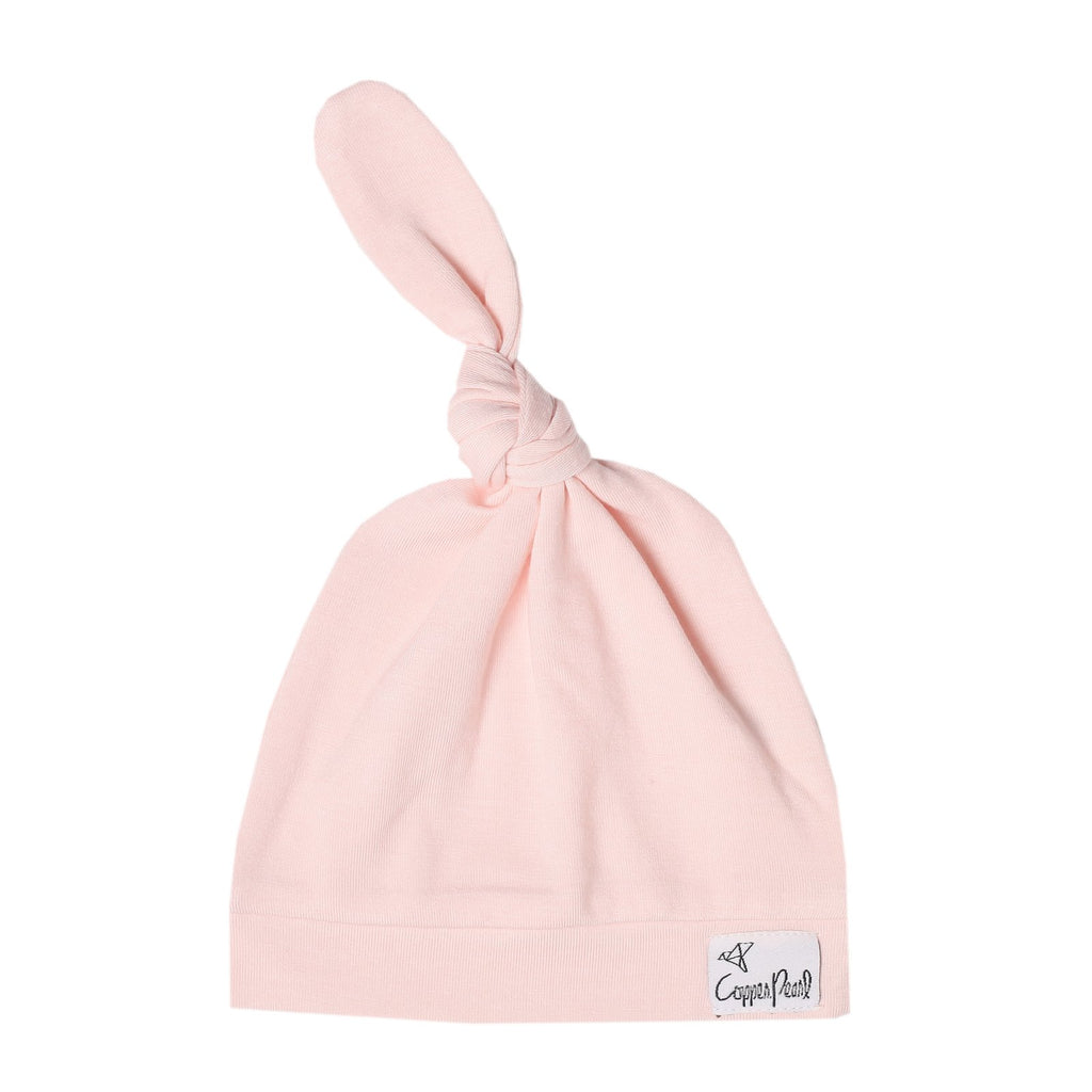 Copper Pearl Newborn Top Knot Hat - Blush