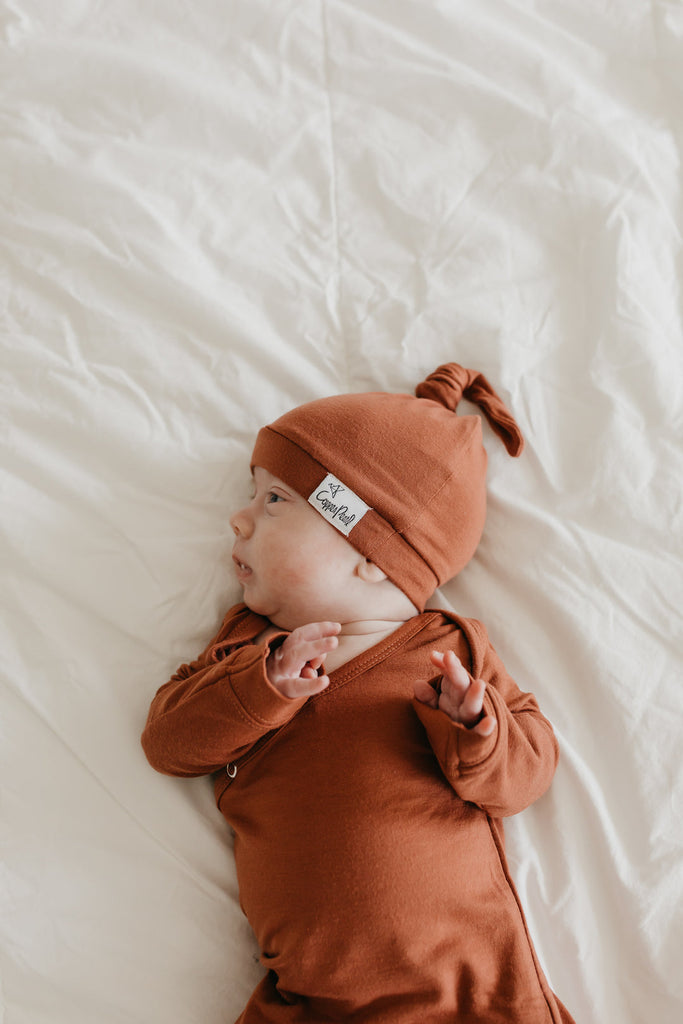 Copper Pearl Newborn Top Knot Hat - Moab