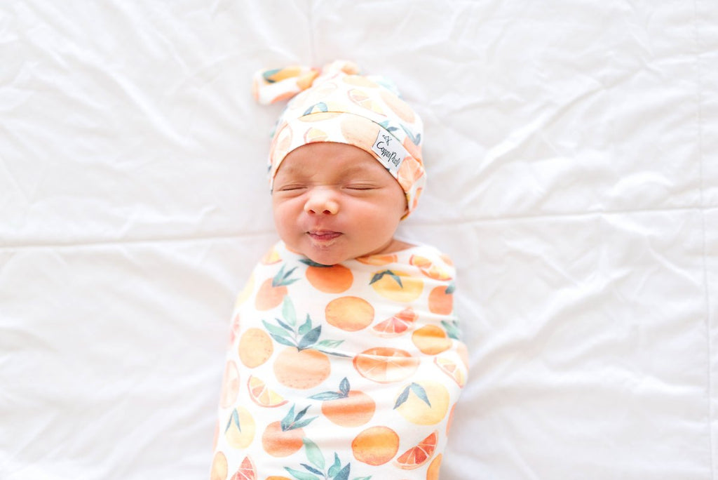 Copper Pearl Newborn Top Knot Hat - Citrus