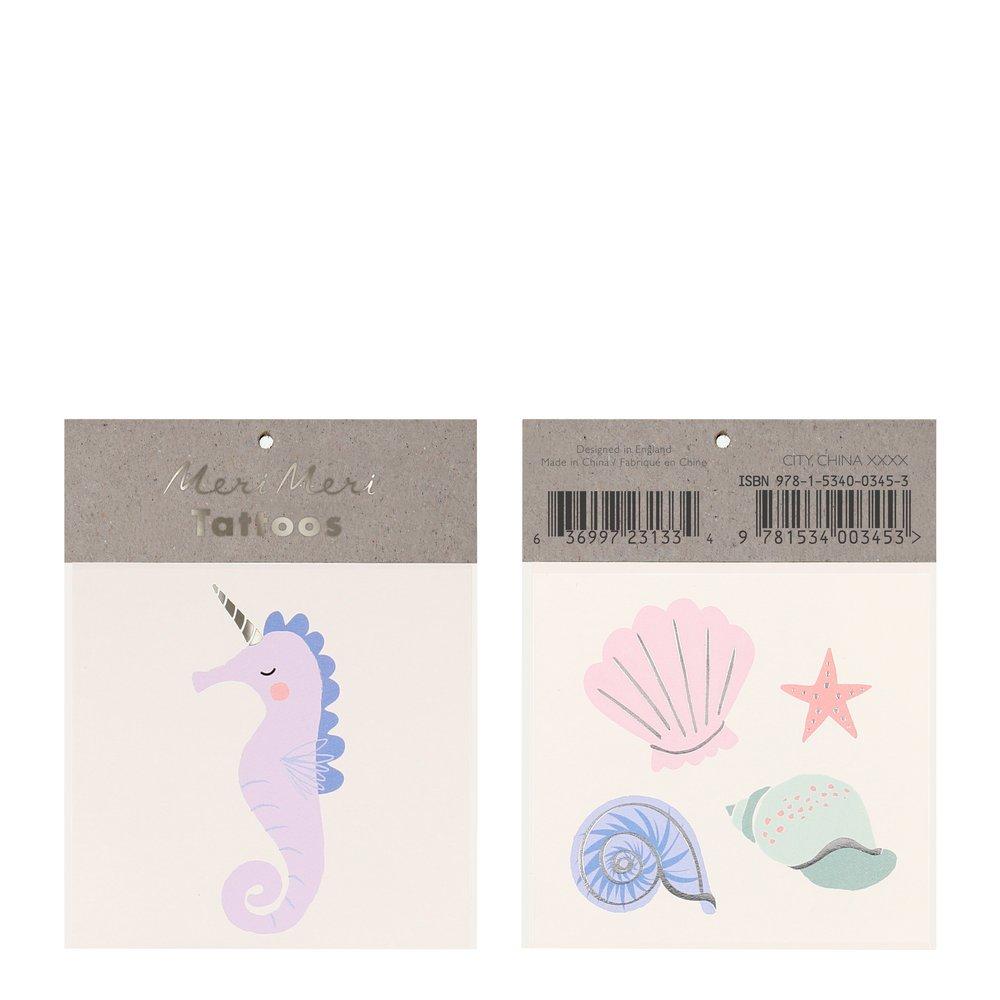 Seahorse + Shell Small Tattoos