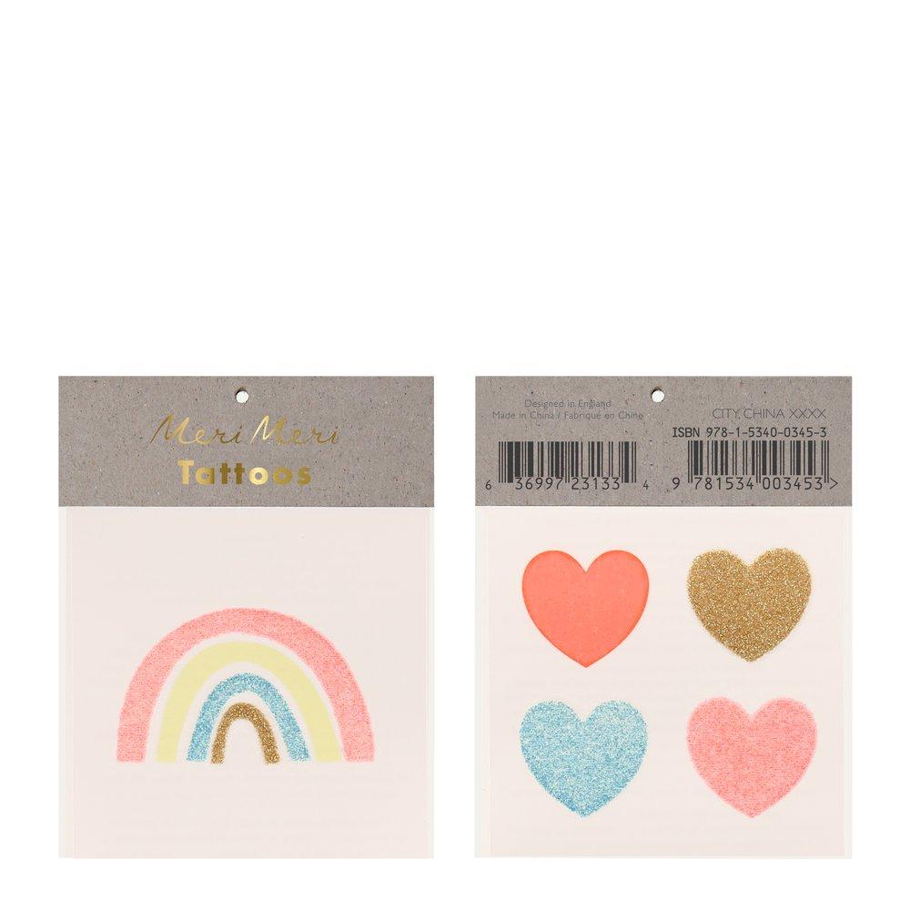 Rainbow + Hearts Small Tattoos