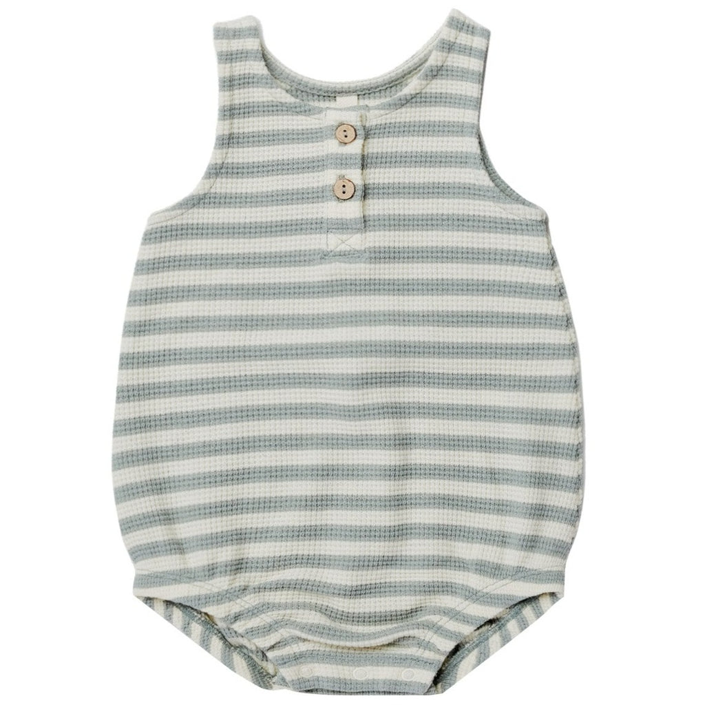 Quincy Mae Waffle Sleeveless Bubble Romper - Sky Stripe