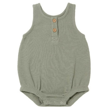 Quincy Mae Waffle Sleeveless Bubble Romper - Spruce