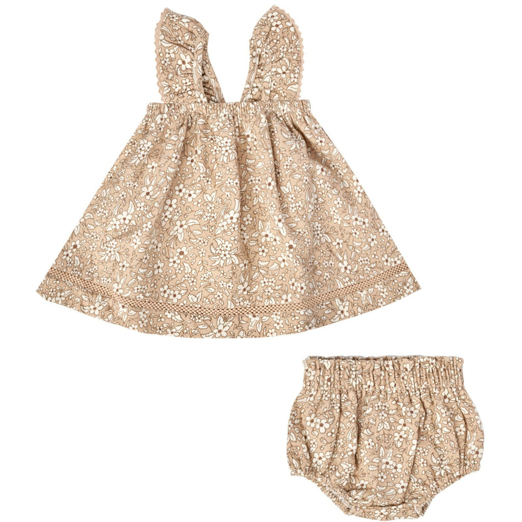 Quincy Mae Ruffled Tank Dress + Bloomer Set - Apricot Floral