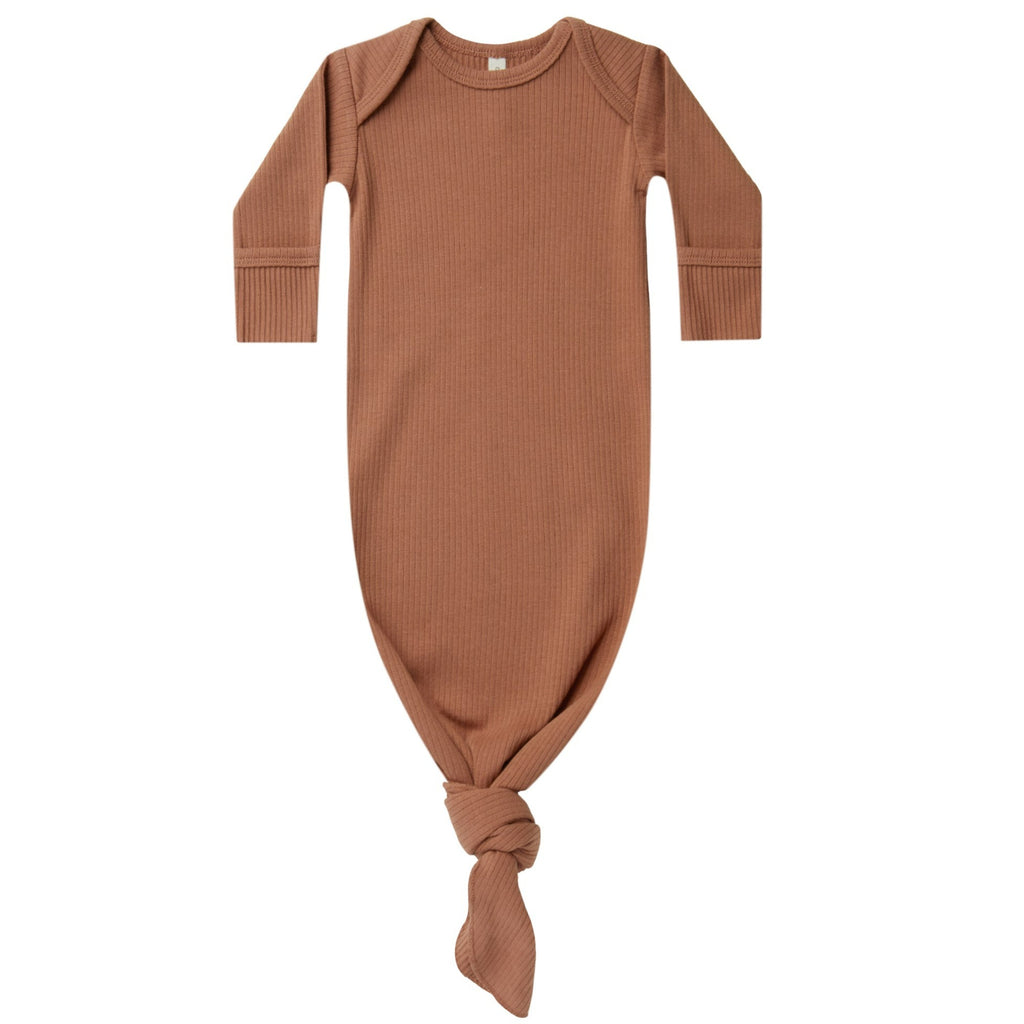 Quincy Mae Ribbed Knotted Baby Gown - Amber