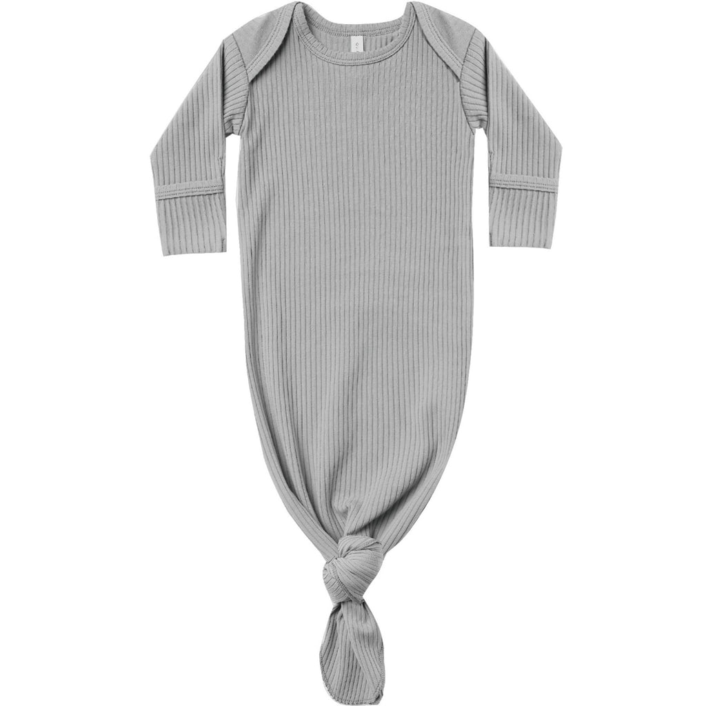 Quincy Mae Ribbed Knotted Baby Gown - Dusty Blue