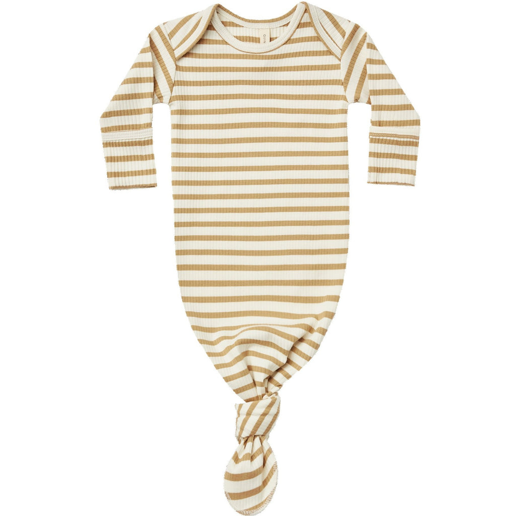 Quincy Mae Ribbed Knotted Baby Gown - Honey Stripe