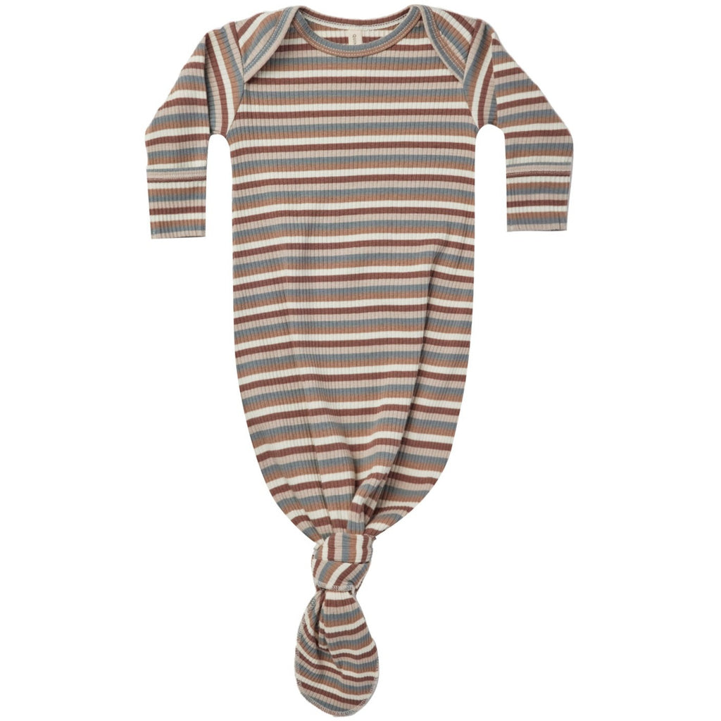 Quincy Mae Ribbed Knotted Baby Gown - Autumn Stripe