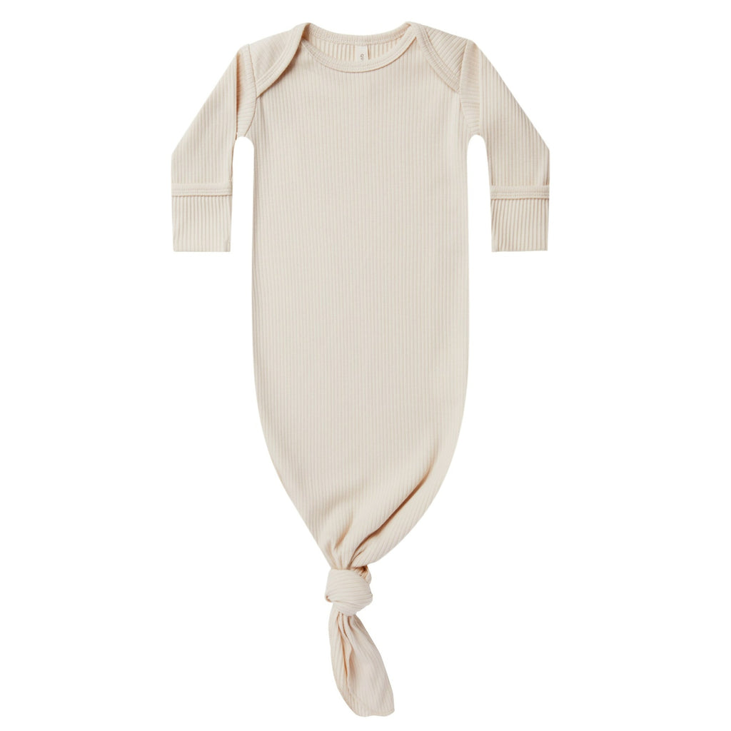 Quincy Mae Ribbed Knotted Baby Gown - Natural