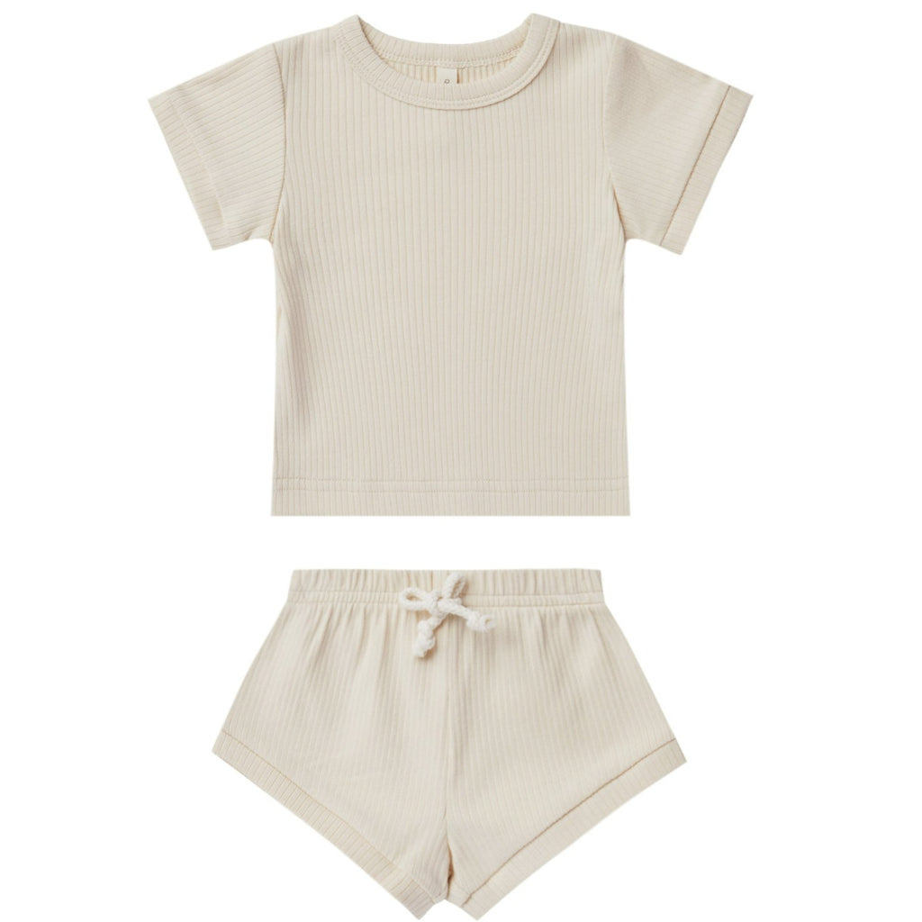 Quincy Mae Ribbed Shortie Set - Natural