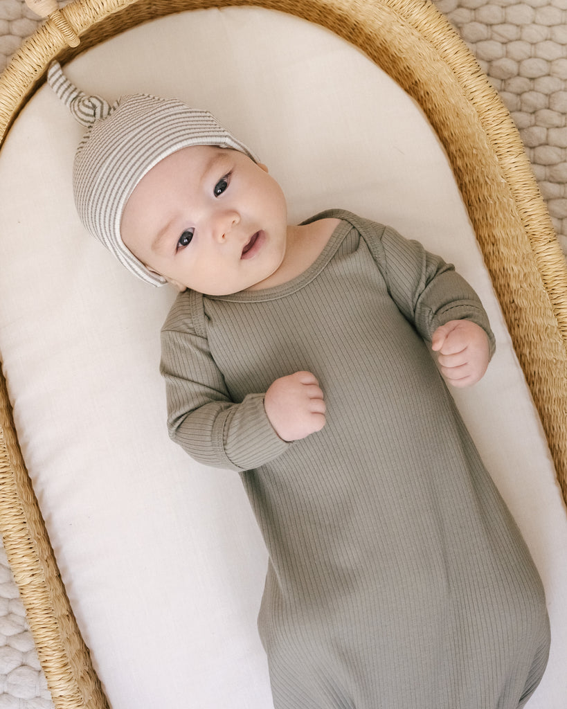 Quincy Mae Ribbed Knotted Baby Gown - Fern
