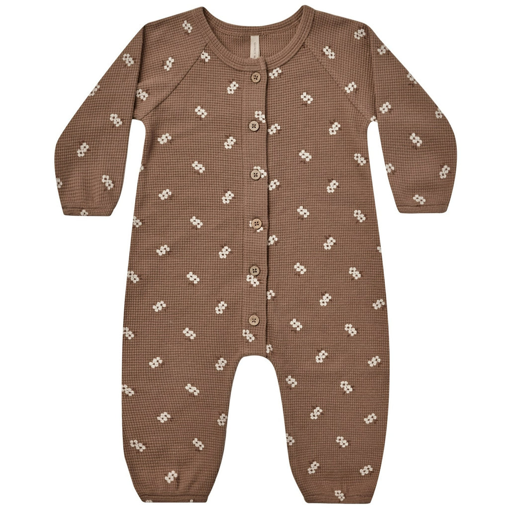 Quincy Mae Waffle Long Sleeve Jumpsuit - Cocoa Floral