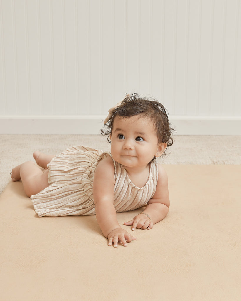 Quincy Mae Skirted Tank Romper - Latte Clay Stripe