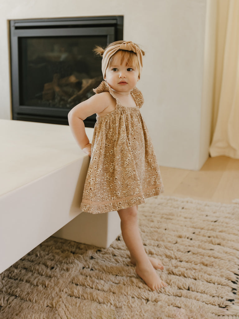 Quincy Mae Ruffled Tank Dress + Bloomer Set - Apricot Floral