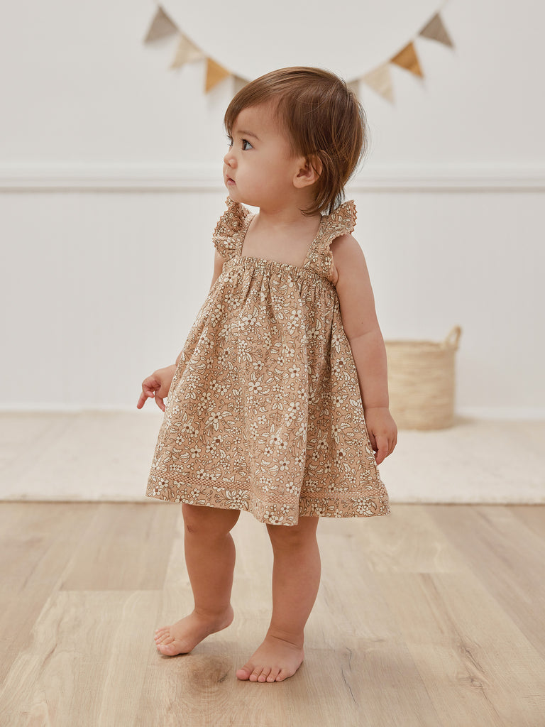 Quincy Mae Ruffled Tank Dress + Bloomer Set - Apricot Floral