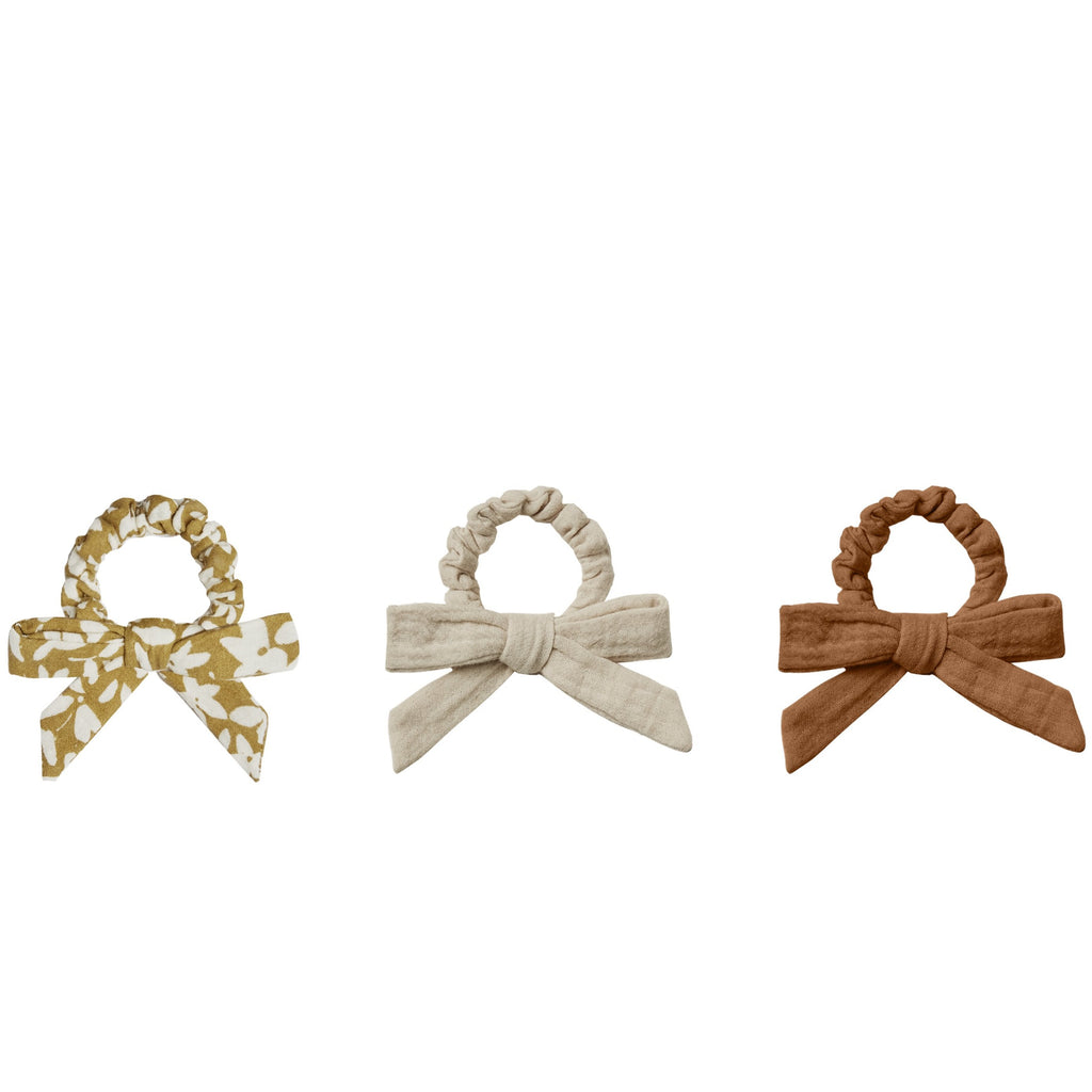 Rylee + Cru Little Bow Scrunchies - Rust, Gold, Stone