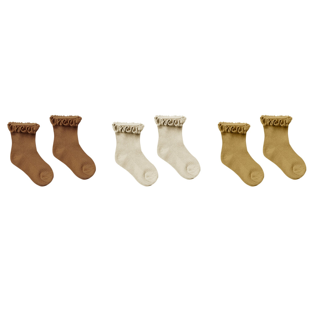 Rylee + Cru Ruffle Socks Set - Rust, Stone, Gold