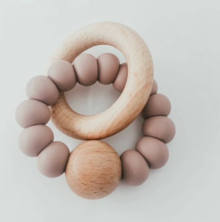 Wood + Silicone Levi Teething Rattle - Fawn