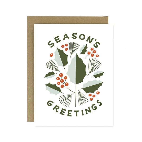 Worthwhile Paper Screen Printed Folding Card - Season's Greetings (Holly)