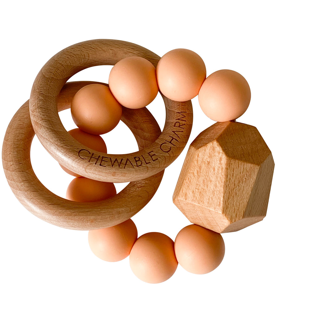 Hayes Silicone + Wood Teether Ring - Peach