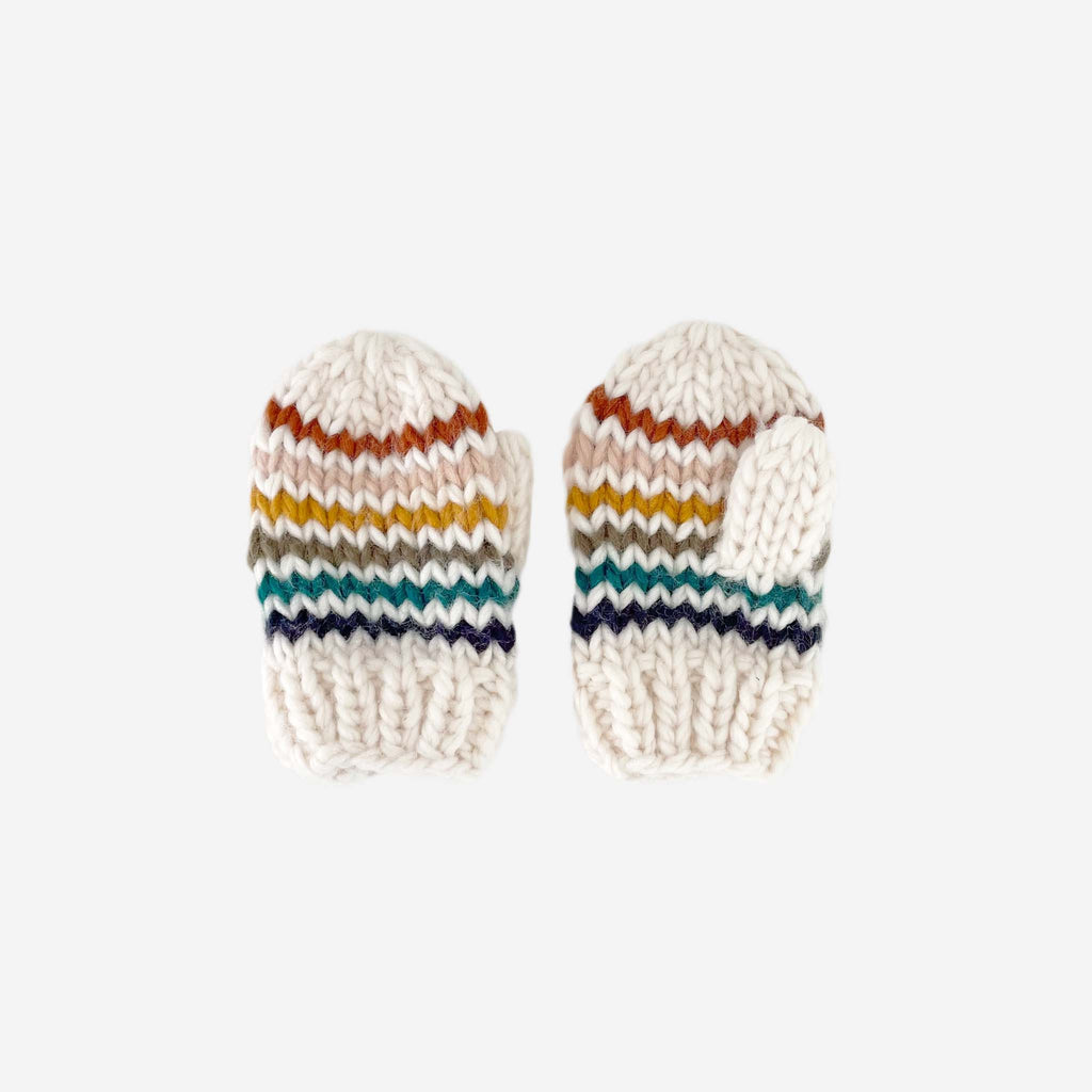 Hand Knit Retro Rainbow Stripe Mittens