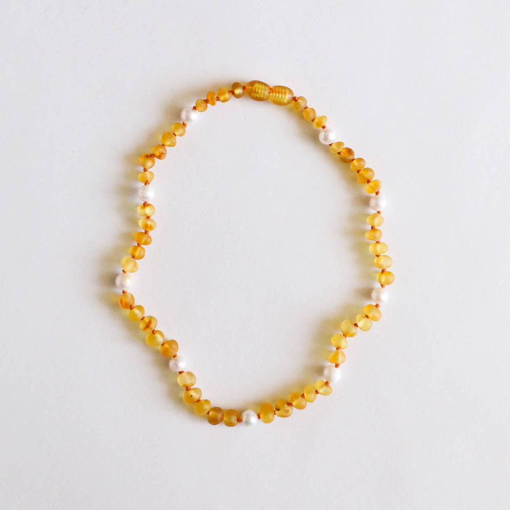 CanyonLeaf - Raw Honey Amber + Pearl Halo Necklace