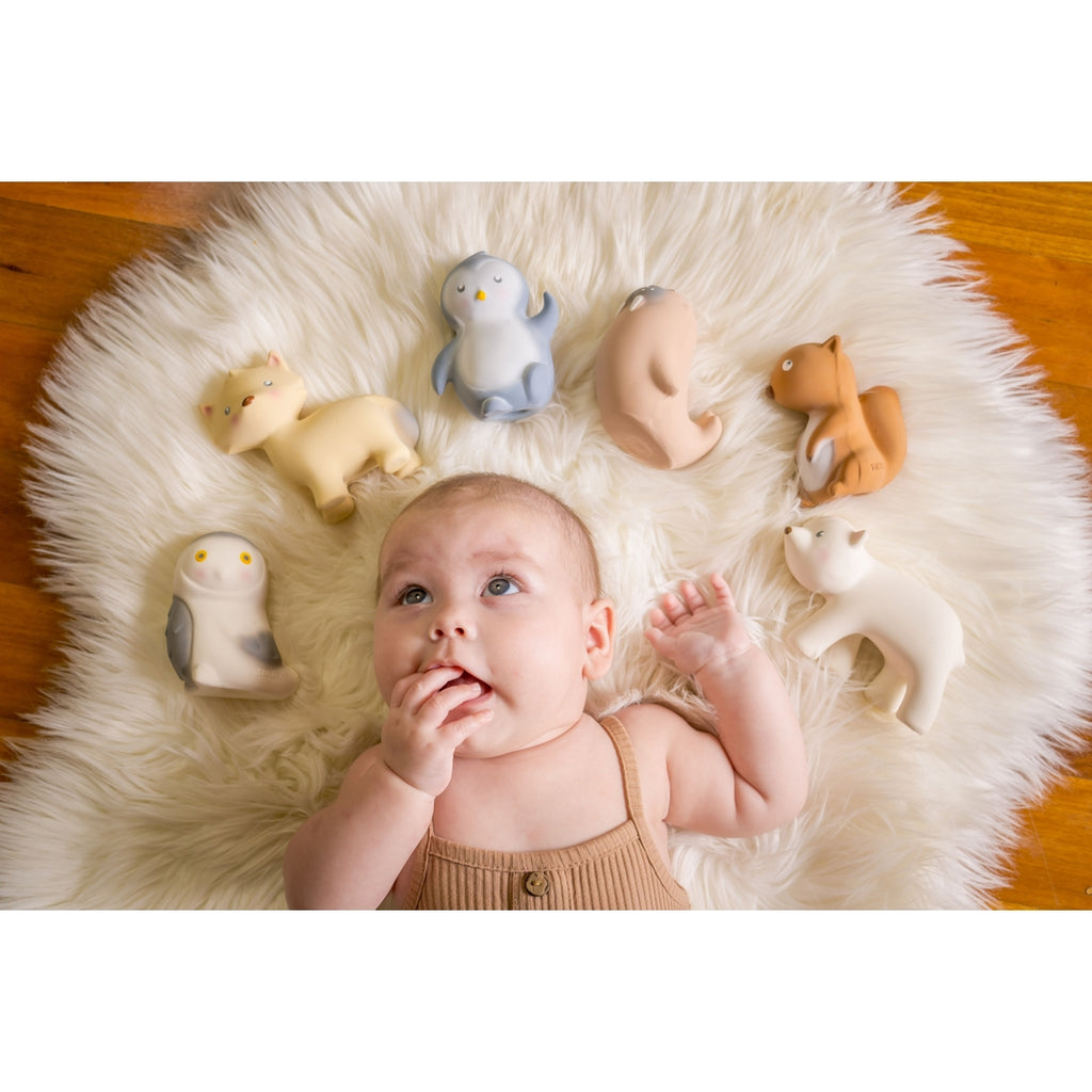 Arctic Polar Bear Organic Rubber Teether, Rattle & Bath Toy