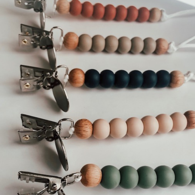 Pretty Please Boutique Teethers - Rust || Erin Petite pacifier Clip || Silicone + Wood