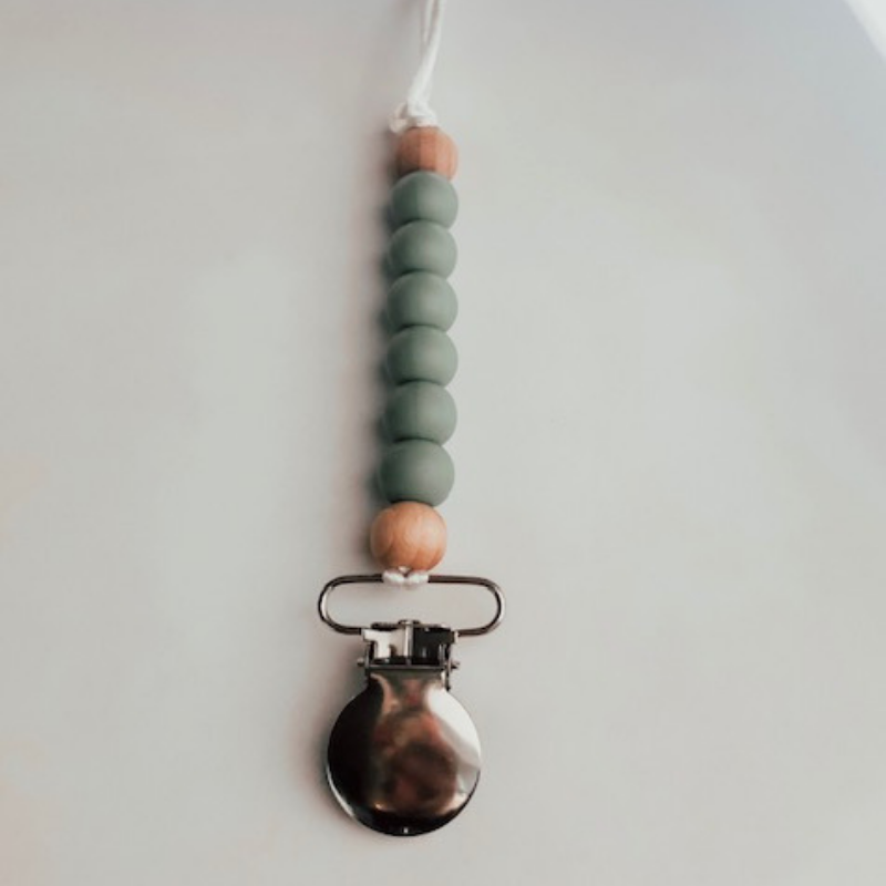 Pretty Please Boutique Teethers - Cactus Green || Erin Petite pacifier Clip || Silicone + Wood