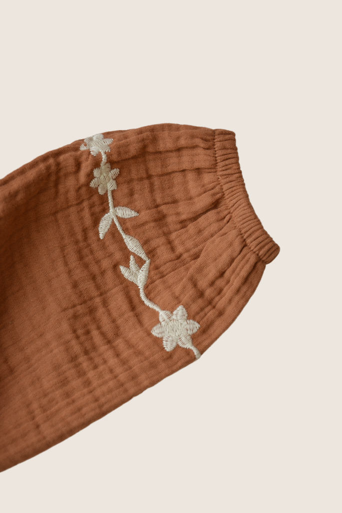 Cotton Muslin Embroidered Dress - Pumpkin