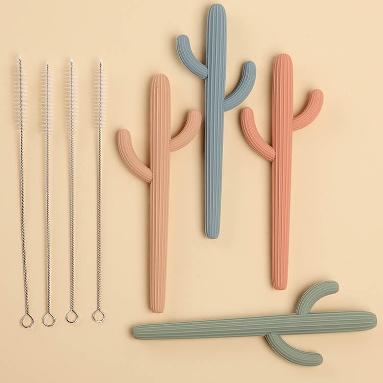 Cactus Silicone Teething Straw - Sage