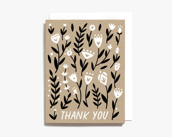 Worthwhile Paper Screen Printed Folding Card - Thank You Floral