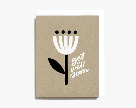 Worthwhile Paper Screen Printed Folding Card - Get Well Soon Minimal Flower