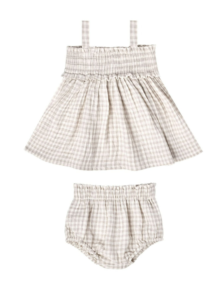Quincy Mae  Mae Smocked Top+Bloomer Set-Silver Gingham