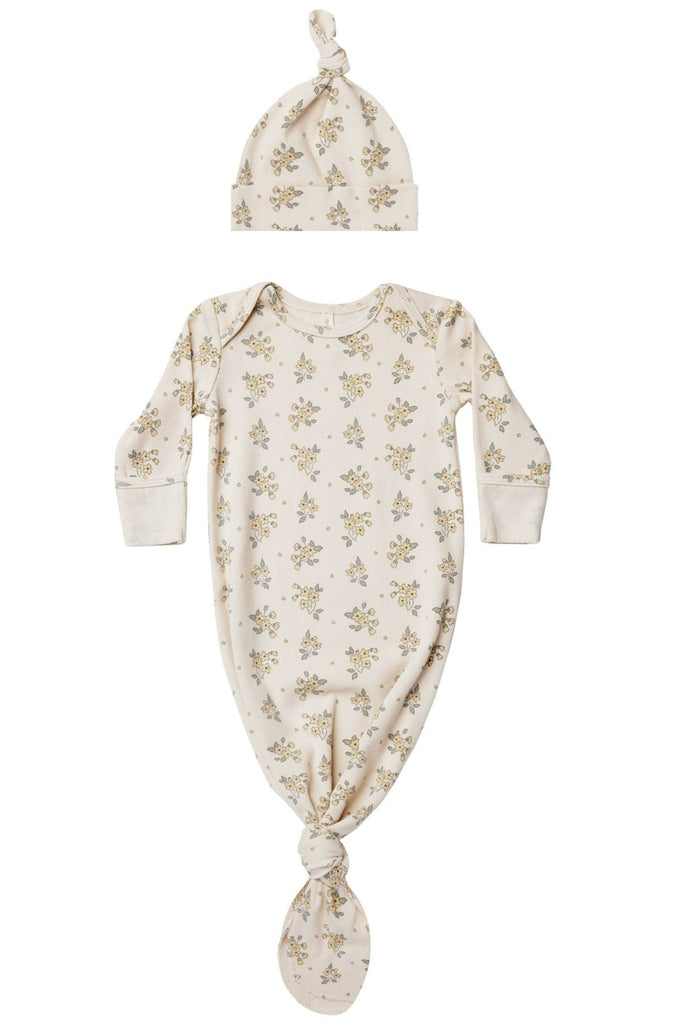 Quincy Mae  Knotted Baby Gown + Hat Set - Daisy Fields