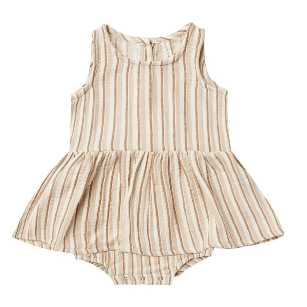 Quincy Mae Skirted Tank Romper - Latte Clay Stripe