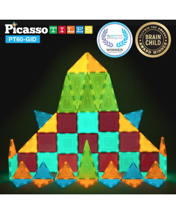 PicassoTiles - 60 Piece Glow in the Dark Tileset