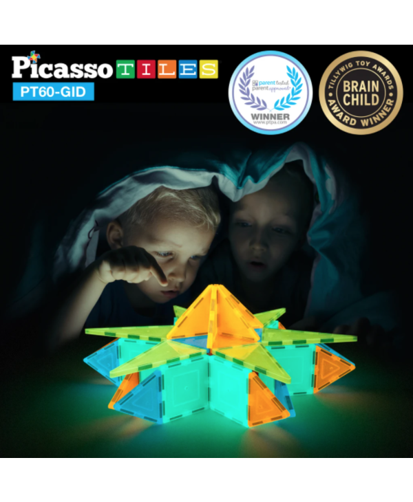 PicassoTiles - 60 Piece Glow in the Dark Tileset