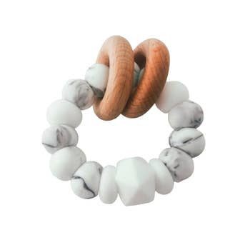 Silicone & Wood Teething Rattle - Nora Marble